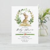 Bunny Book Thkeed Baby shower Invitation Greenery Kaart (Staand voorkant)