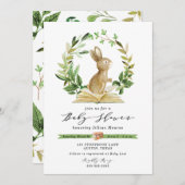 Bunny Book Thkeed Baby shower Invitation Greenery Kaart (Voorkant / Achterkant)