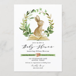 Bunny Book Thkeed Baby shower Invitation Greenery Kaart