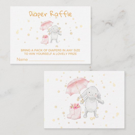 *~* Bunny Boots Umbrella PINK Diaper Raffle Informatiekaartje (Voorkant / Achterkant)