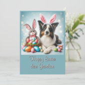 Bunny Border Collie Happy Easter Grandson Feestdagenkaart (Staand voorkant)
