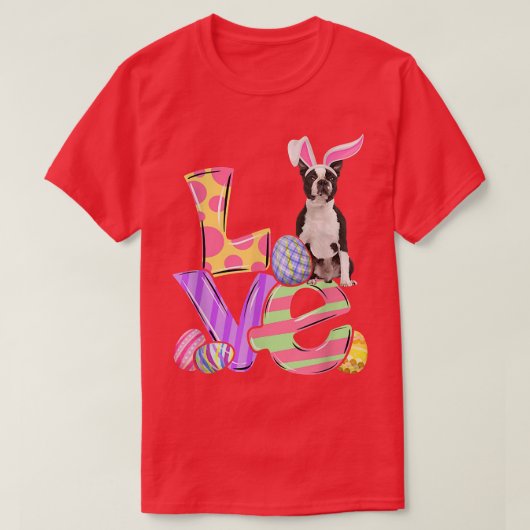 Bunny Boston Terrier Dog Happy Easter Eggs - boom T-shirt (Design voorkant)
