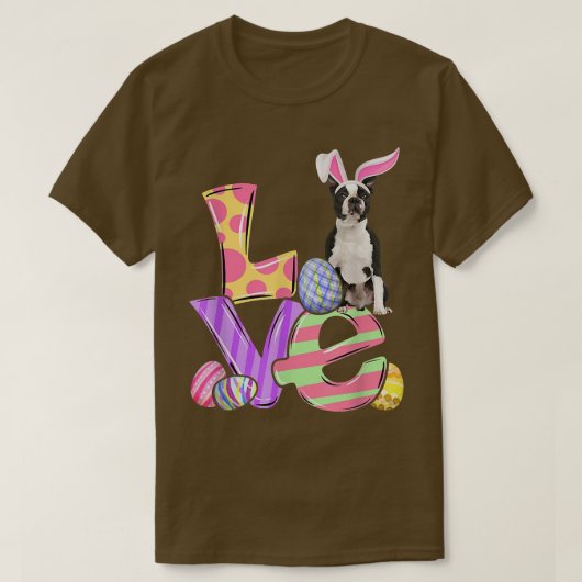 Bunny Boston Terrier Dog Happy Easter Eggs - boom T-shirt (Design voorkant)