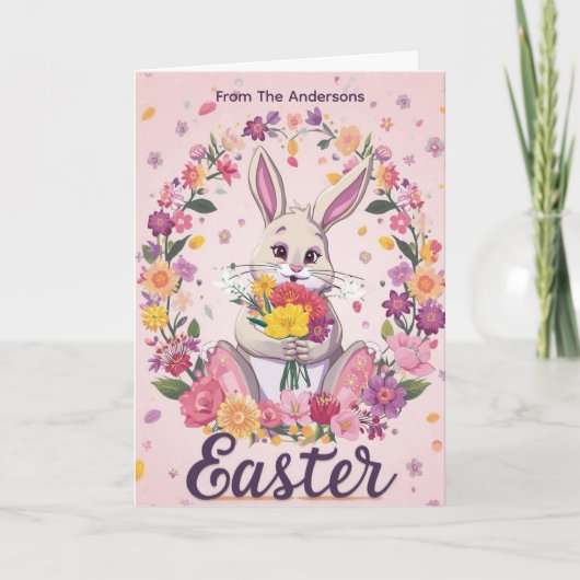  Bunny Bouquet Easter Holiday personalized card Feestdagen Kaart (Voorkant)