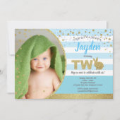 Bunny boy 2e verjaardag foto uitnodiging blauw (Voorkant)