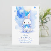 Bunny Boy Eerste Verjaardag Uitnodiging (Staand voorkant)