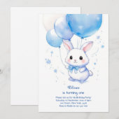 Bunny Boy Eerste Verjaardag Uitnodiging (Voorkant / Achterkant)