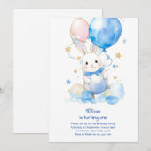 Bunny Boy Eerste Verjaardag Uitnodiging (Voorkant / Achterkant)