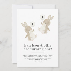 Bunny Boy Gezamenlijke 1e Verjaardag Uitnodiging