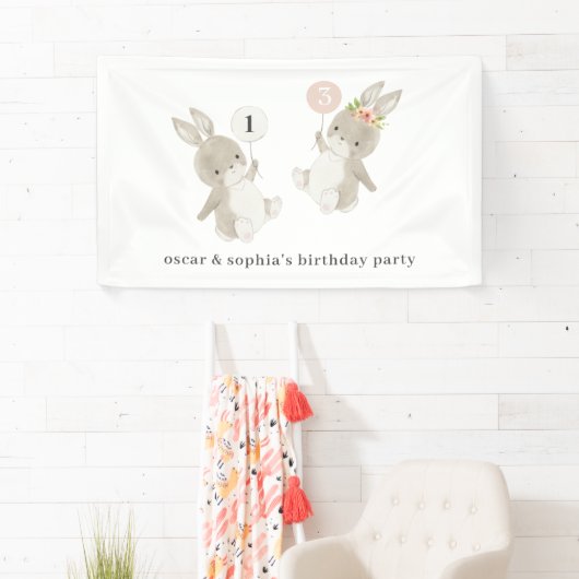 Bunny Boy Girl Joint Birthday Invitation Spandoek (Insitu)