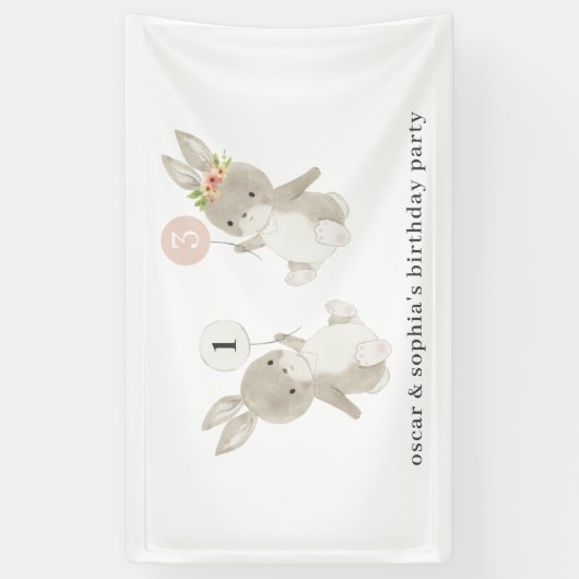 Bunny Boy Girl Joint Birthday Invitation Spandoek (Verticaal)