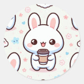 Bunny Brew Pattern Ronde Sticker (Voorkant)
