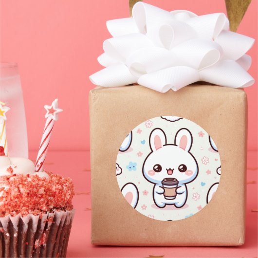 Bunny Brew Pattern Ronde Sticker (Feest)