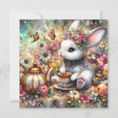 Bunny Butterflies Pastel Waterverf Paasthee Feestdagenkaart (Voorkant)
