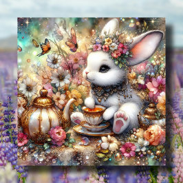 Bunny Butterflies Pastel Waterverf Paasthee Feestdagenkaart