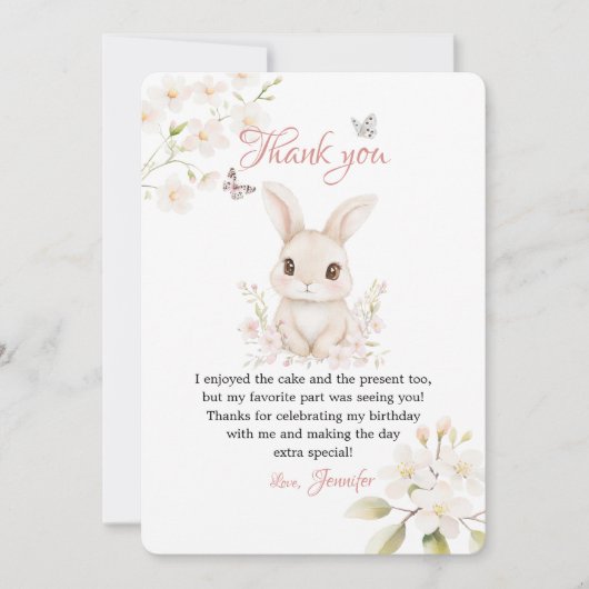 Bunny Butterfly Pink Petals Stationery Bedankkaart (Voorkant)