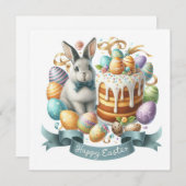 Bunny Cake Eggs Happy Easter Illustratie Feestdagenkaart (Voorkant / Achterkant)