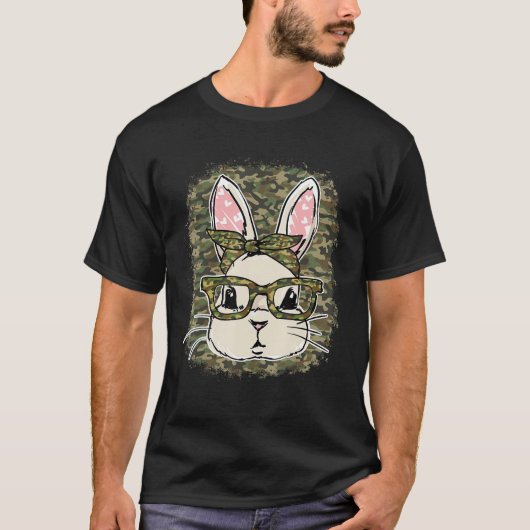 Bunny Camou Flage Wearing Glasses Happy Paasdag T-shirt (Voorkant)