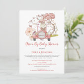  Bunny Car Floral Drive met het Baby shower Kaart (Staand voorkant)