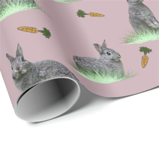 Bunny Carrot Craze Wrapping Paper (Stusty Pink) Cadeaupapier (Rol Hoek)