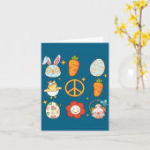 Bunny Carrot Easter Egg Retro Groovy Easter Day  Kaart (Gele Bloem)