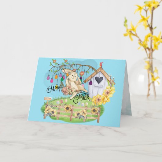 Bunny Celebrates Paasdag Kaart (Gele Bloem)