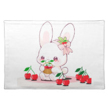 Bunny & Cherries: Sweet Harmony Cloth Placemat! 🍒