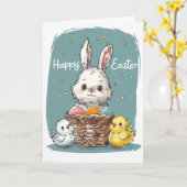 Bunny & Chicks Paas Kaart (Gele Bloem)