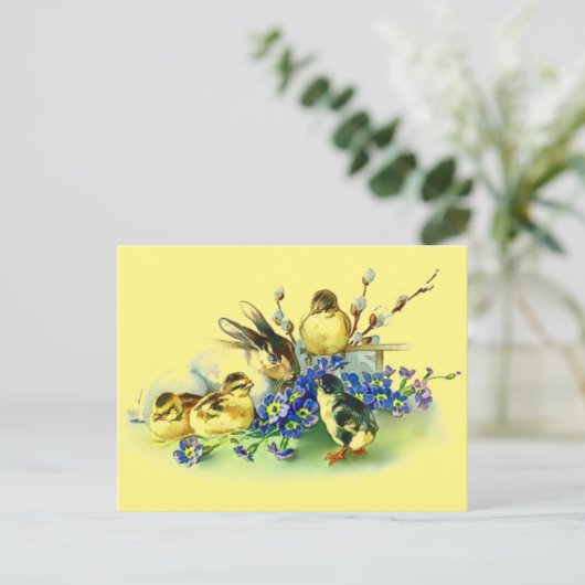 Bunny & Chicks  stijl Pasen Briefkaart (Staand voorkant)