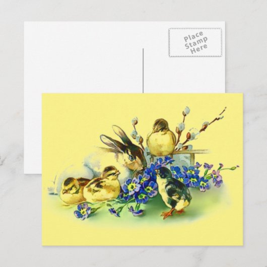 Bunny & Chicks stijl Pasen Briefkaart (Voorkant / Achterkant)