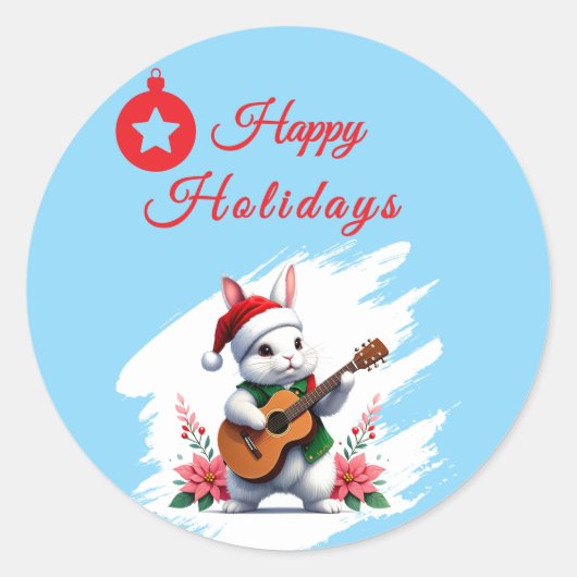 Bunny Christmas Ornaments Happy Holidays Ronde Sticker (Voorkant)