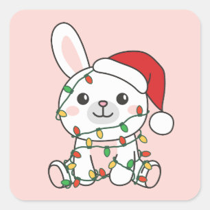 Bunny Christmas Winter Dieren Vakantie Bunnies Vierkante Sticker