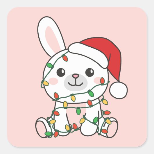Bunny Christmas Winter Dieren Vakantie Bunnies Vierkante Sticker (Voorkant)
