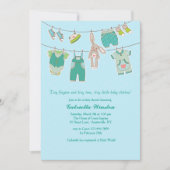 Bunny Clothesline Baby shower Uitnodiging (Voorkant)