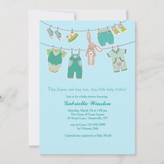 Bunny Clothesline Baby shower Uitnodiging (Voorkant)