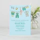 Bunny Clothesline Baby shower Uitnodiging (Staand voorkant)