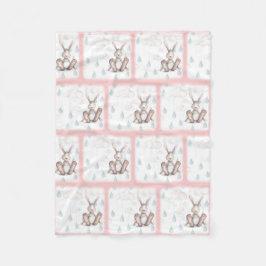 Bunny Clouds & Raindrops - Roze Fleece Deken