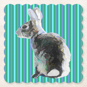 Bunny Coaster met gestreepte achtergrond Blauw Kartonnen Onderzetters