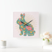 Bunny  Colorful Pastel Vierkante Klok (Huis)