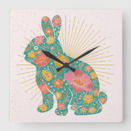 Bunny Colorful Pastel Vierkante Klok