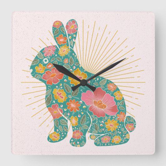 Bunny  Colorful Pastel Vierkante Klok (Voorkant)