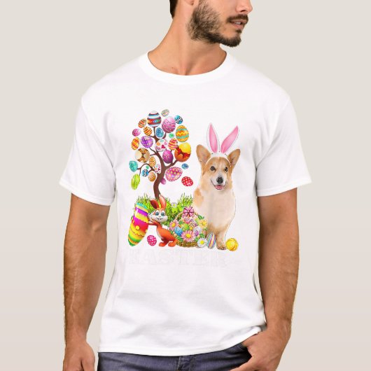 Bunny Corgi Dog Happy Easter Eggs T-shirt (Voorkant)
