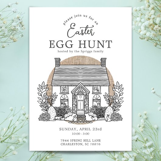 Bunny Cottage Easter Egg Hunt Party Uitnodigingen