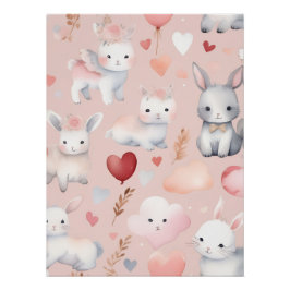 Bunny Cupid Nursery Art – Watercolor Blush Pink Perfect Poster