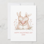 Bunny Custom Initials Valentine's Day Flat Feestdagenkaart (Voorkant)