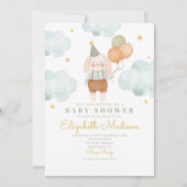 Bunny Cute Pink & Baloons Cloud Baby shower Kaart (Voorkant)