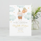 Bunny Cute Pink & Baloons Cloud Baby shower Kaart (Staand voorkant)