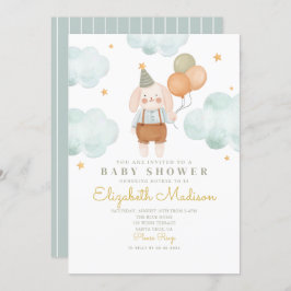 Bunny Cute Pink & Baloons Cloud Baby shower Kaart