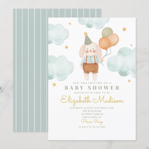 Bunny Cute Pink & Baloons Cloud Baby shower Kaart