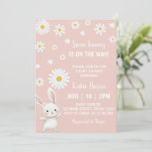 Bunny Daisy Roze Baby shower Invitation Kaart (Staand voorkant)